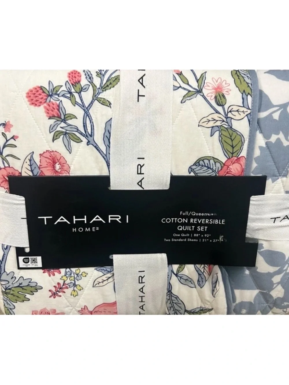 Tahari Multicolor Floral Cotton Reversible Full/Queen Quilt Set 88”x92”